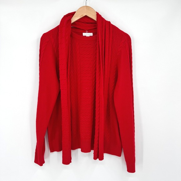 Charter Club Sweaters - Charter Club Womens Red Cable Knit Sweater with Detachable Scarf Large